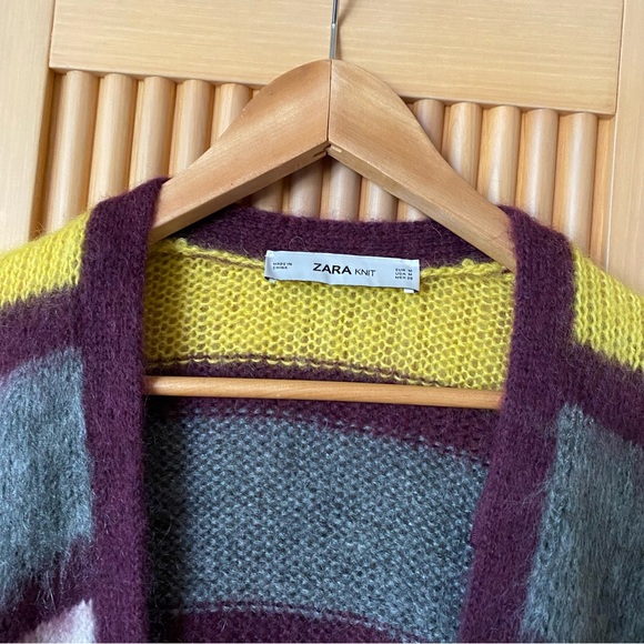 Zara oversized striped mohair wool cardigan purple yellow - Picture 4 of 8